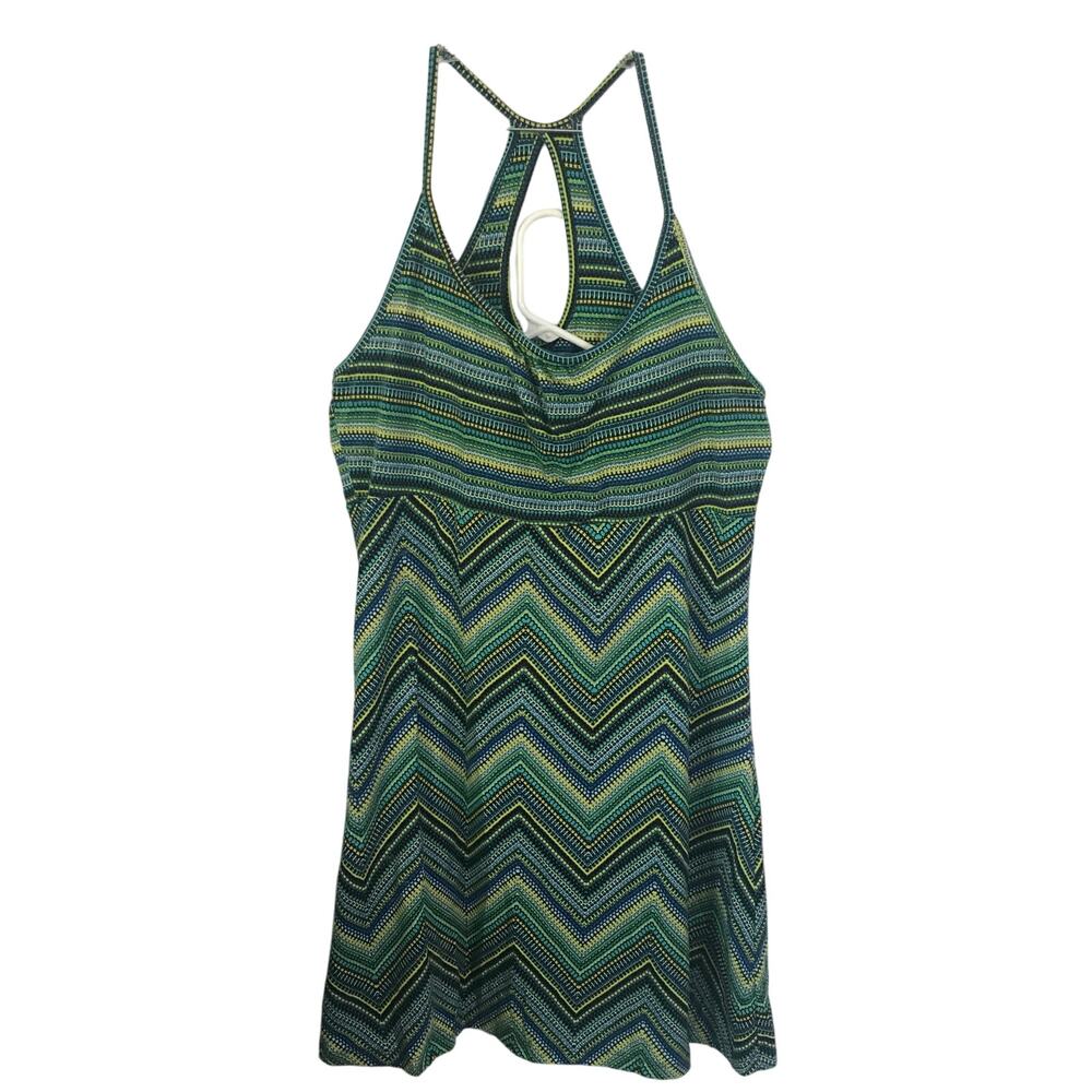Dakini Dress XL Sundress Halter Style Spaghetti Strap Stripe Chevron Blue Green